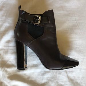 brown high heeled boots
